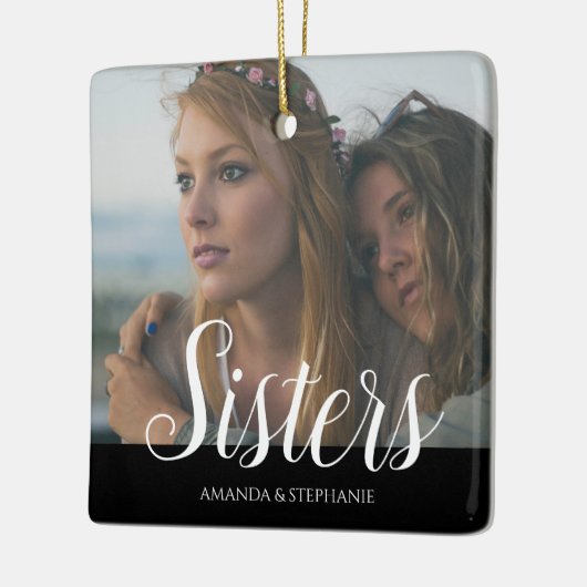 Persoonlijke foto zusters kerstboom keramisch ornament (Links)