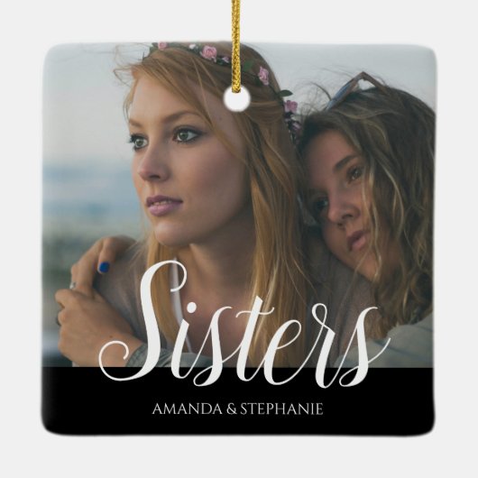 Persoonlijke foto zusters kerstboom keramisch ornament (Achterkant)