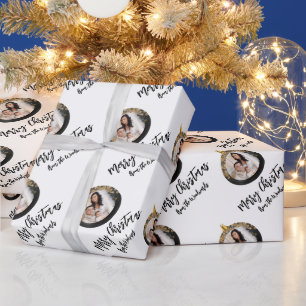 Persoonlijke foto zwart goud vrolijk kerstfeest cadeaupapier