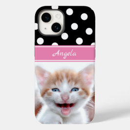 Persoonlijke foto zwart-wit stippenpatroon Case-Mate iPhone 14 hoesje