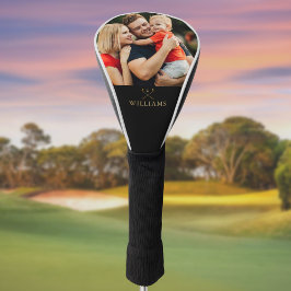 Persoonlijke foto zwarte en gouden golfclubs golfheadcover