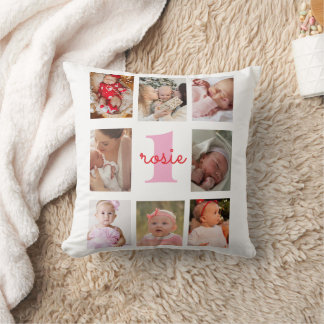 Persoonlijke Fotocollage Baby Naam Monogram Cadeau Kussen