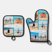 Persoonlijke fotocollage en aangepaste tekst ovenwant & pannenlap set (Voorkant)