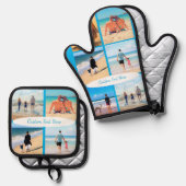 Persoonlijke fotocollage en aangepaste tekst ovenwant & pannenlap set (Voorkant / Achterkant)