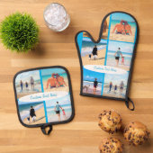 Persoonlijke fotocollage en aangepaste tekst ovenwant & pannenlap set (Top down)