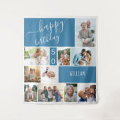 Persoonlijke fotocollage in blauw voor elke leefti wandkleed (Voorkant)