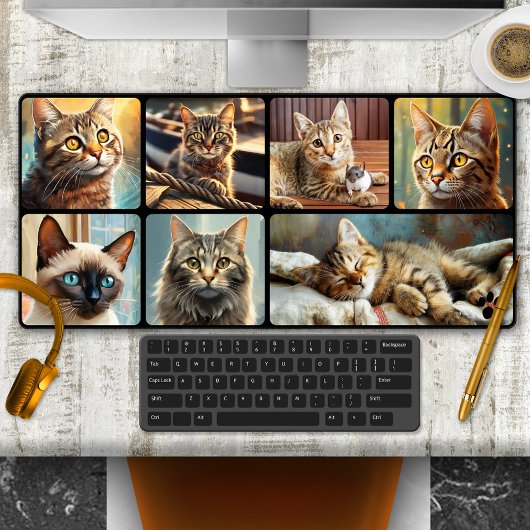 Persoonlijke Fotocollage met Moppige Katten Bureaumat