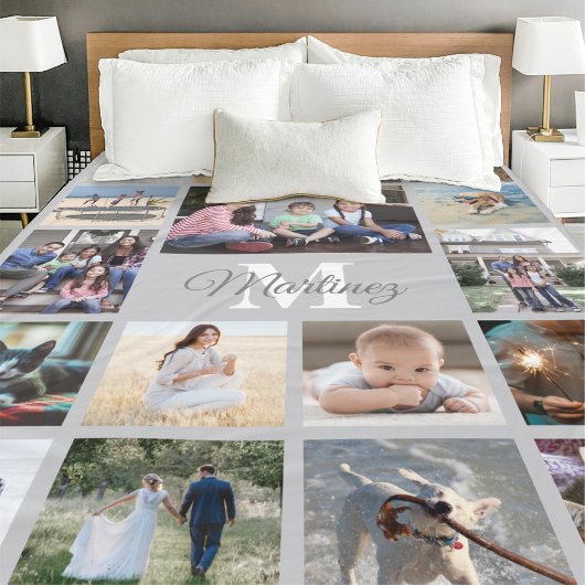Persoonlijke Fotocollage Modern Grijs en Wit Fleece Deken