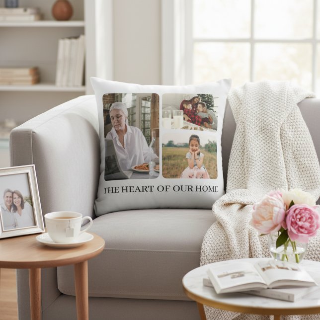 Persoonlijke Fotocollage Moederdag Aandenken |Wit Kussen (Elegant Custom Photo Collage Mother's Day Keepsake Pillow)