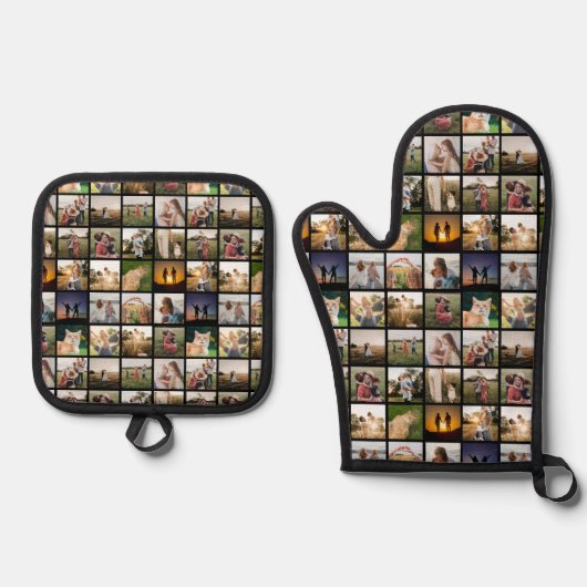 Persoonlijke fotocollage ovenwant & pannenlap set (Voorkant)