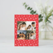 Persoonlijke fotocollage rode Hartjes patroon Briefkaart (Staand voorkant)