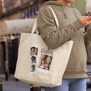 Persoonlijke fotocollage-tas voor beste vriendinne grote tote bag