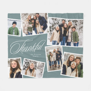 Persoonlijke fotocollage turquoise dankbare gezins fleece deken