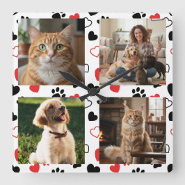 Persoonlijke Fotocollage van Huisdieren Vierkante  Klok