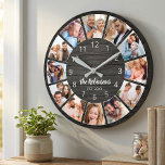 Persoonlijke Fotocollage Zwarte Houten Familie Ronde Klok<br><div class="desc">Maak eenvoudig uw eigen gepersonaliseerde zwarte houten planken elegante stijl wandklok met uw eigen foto's,  familienaam en oprichtingsjaar. Voor de beste resultaten,  de afbeeldingen bijsnijden tot vierkant - met het focuspunt in het midden - voordat u deze uploadt.</div>