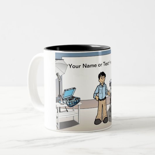 Persoonlijke fotograaf - Mannelijke Cartoon Tweekleurige Koffiemok (Voorkant links)