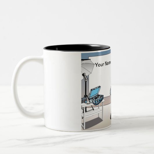 Persoonlijke fotograaf - Mannelijke Cartoon Tweekleurige Koffiemok (Links)