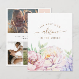 Persoonlijke fotokaart met bloemen voor mama feestdagenkaart