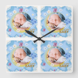 Persoonlijke Fotokop 'Welkom Baby Jongen' Vierkante Klok