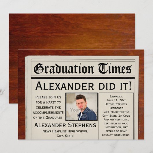 Persoonlijke Fotokrant Afstudeerfeest Kaart (Voorkant / Achterkant)