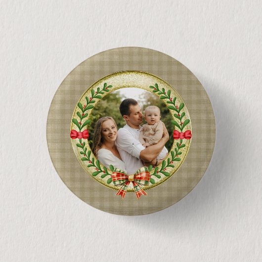 Persoonlijke Fotolijst en Kerstkrans Ronde Button 3,2 Cm (Voorkant)