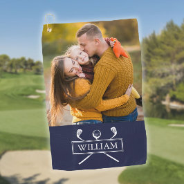 Persoonlijke fotonaam Navy Blue Golfclubs Bal Golfhanddoek