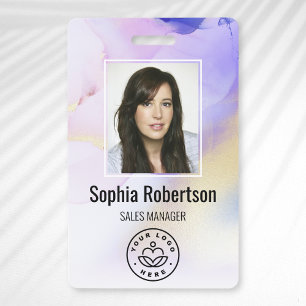 Persoonlijke fotonaam Violet Watercolor Werknemer Badge