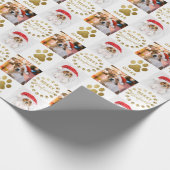 Persoonlijke foto's 2 Pet Dog Puppy White Gold Paw Cadeaupapier (Hoek)