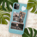 Persoonlijke foto's en hart turquoise turkoois bla Case-Mate iPhone case<br><div class="desc">Decoratieve,  mooie elegante licht turkoois blauw groene grijze gekleurde iPhone hoes met ruimte om aan te passen of personaliseren met drie foto's naar keuze. Versierd met leuke harten en zoete We Love You citaat tekst in een elegante en stijlvolle handgeschreven kalligrafie lettertype.</div>