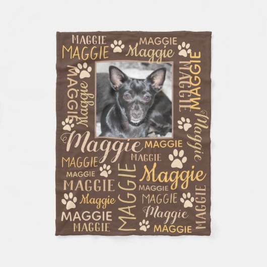 Persoonlijke foto's en namen | Bruine Dog Blanket Fleece Deken (Voorkant)