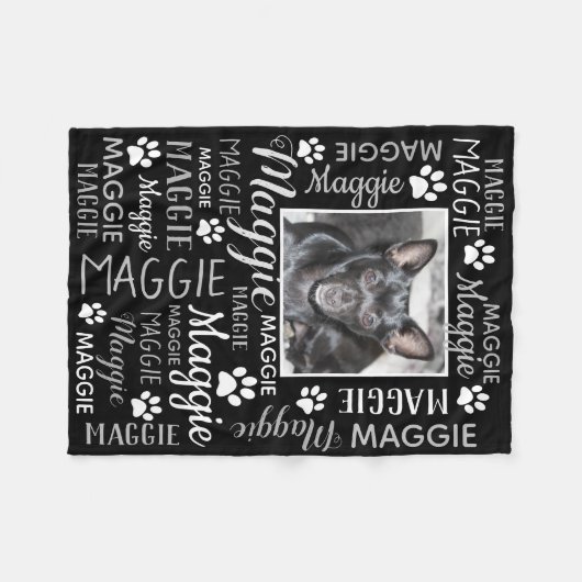 Persoonlijke foto's en namen | Zwarte Dog Blanket Fleece Deken (Voorkant (Horizontaal))