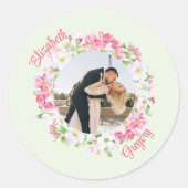 Persoonlijke foto's Floral Lijst met Bride Groom Ronde Sticker (Voorkant)
