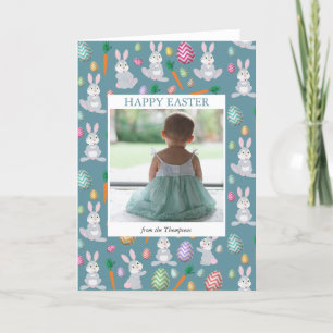 Persoonlijke foto's Kute Blue Easter Bunny Rabbit Feestdagen Kaart