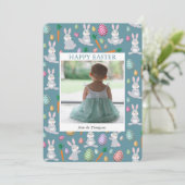 Persoonlijke foto's Kute Blue Easter Bunny Rabbit Feestdagenkaart (Staand voorkant)