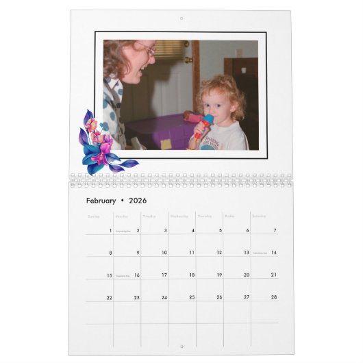 Persoonlijke foto's met Lijst en Bloemenrand Kalender (Feb 2026)