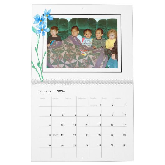 Persoonlijke foto's met Lijst en Bloemenrand Kalender (Jan 2026)