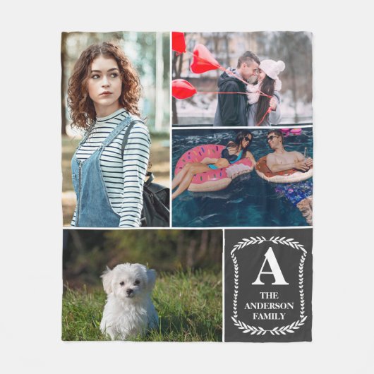 Persoonlijke foto's met vier monogrammen en namen fleece deken (Voorkant)