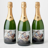 Persoonlijke fototekst Naam Datum Modern Sparkling Wijnetiket (Flessen)