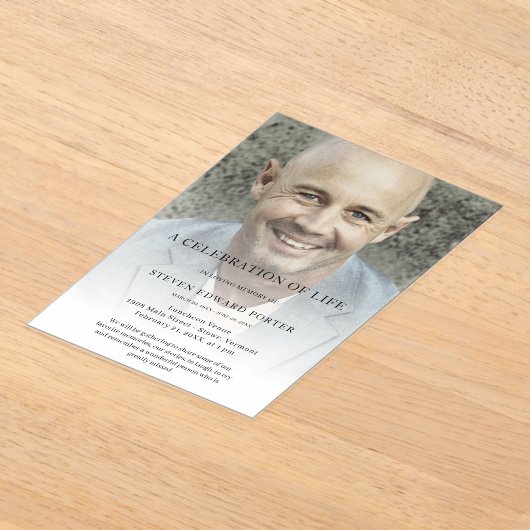 Persoonlijke fotoviering van het leven begrafenis acryl uitnodigingen (Laagn)