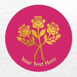 Persoonlijke frambozenroze namaak gouden bloemroze ronde sticker