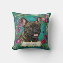 Persoonlijke Franse Bulldog Teal Bloemenkussen