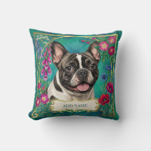 Persoonlijke Franse Bulldog Teal Bloemenkussen