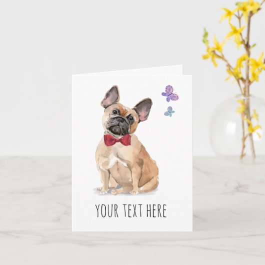 Persoonlijke Franse Bulldog Tekst Wenskaart Kaart (Gele Bloem)