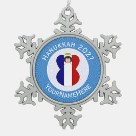 Persoonlijke Franse Engel Hanukkah Vlag Tin Sneeuwvlok Ornament