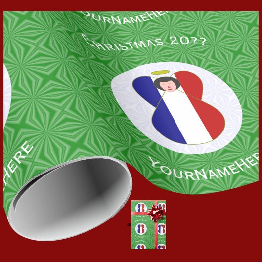 Persoonlijke Franse engel Kerstvlag  Cadeaupapier