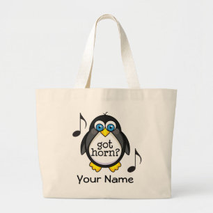 Persoonlijke Franse Horn Music Penguin Grote Tote Bag