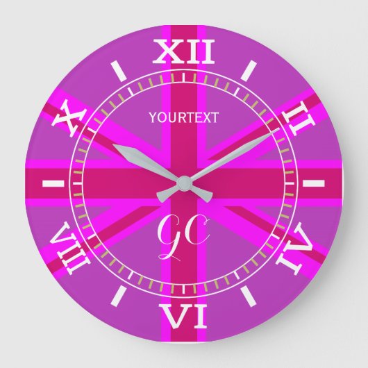 Persoonlijke Fuchsia Union Jack British Flag Dial Grote Klok (Voorkant)