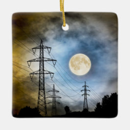 Persoonlijke Full Moon en Power Lines Kerstmis Keramisch Ornament