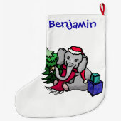 Persoonlijke Fun Xmas Cartoon Elephant in sneeuw Grote Kerstsok (Achterkant)