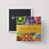 Persoonlijke Funky Boho Floral Flame Mandalas Vierkante Button 5,1 Cm (Voorkant /achterkant)